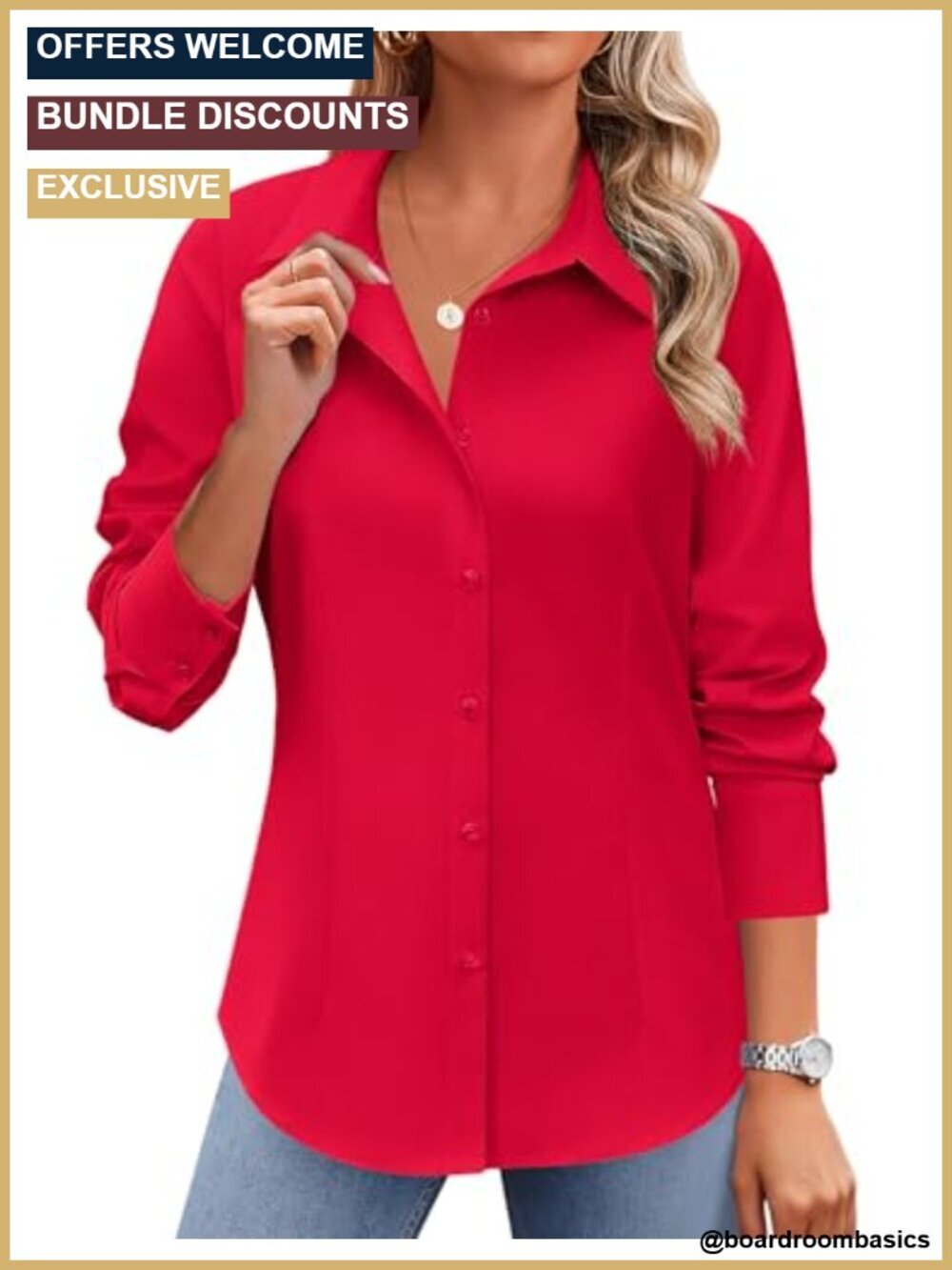 Wrinkle Free Long Sleeve Button Down Shirt Business Casual Work Blouse